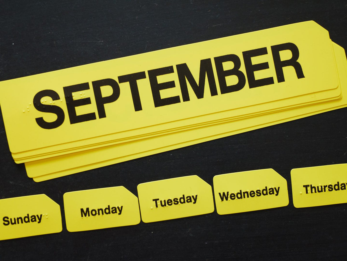 Classroom Calendar, English: Months (July-December) and Days of the Week