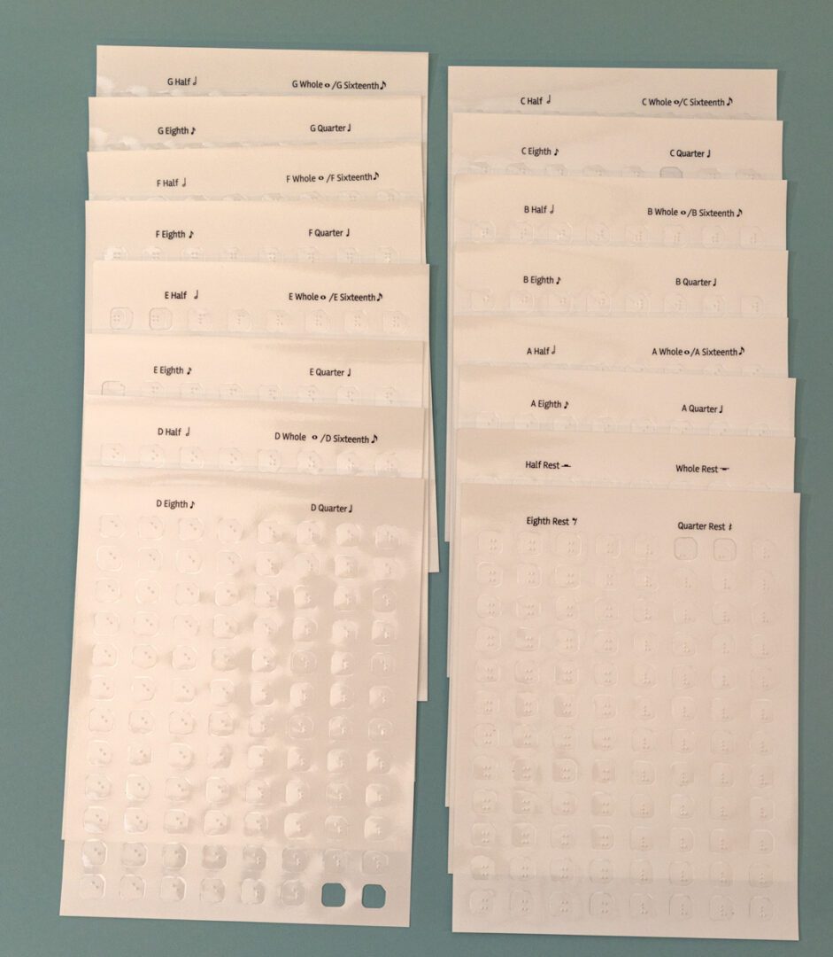 Music Braille Sticker Set, Notes and Rests Pack