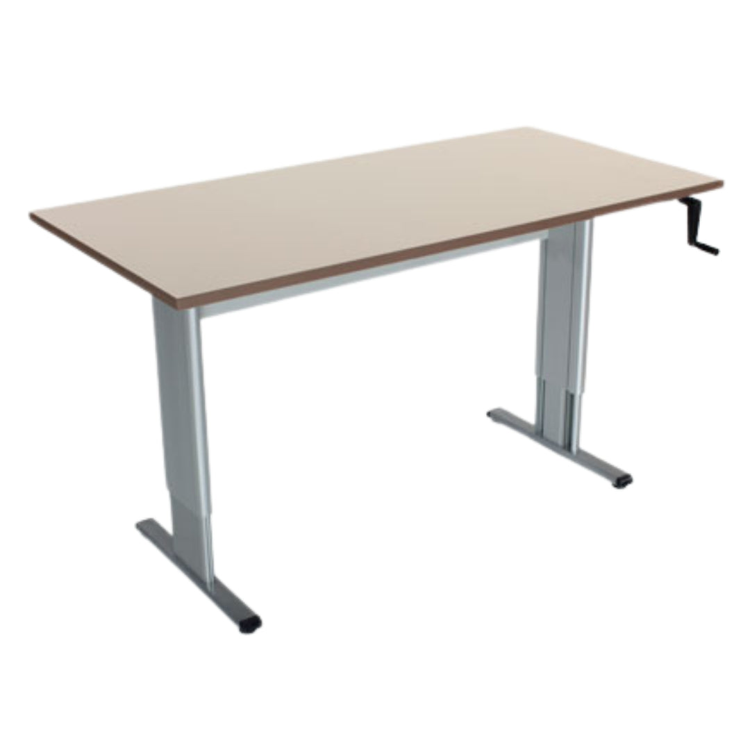 Accessible desk with hand crank