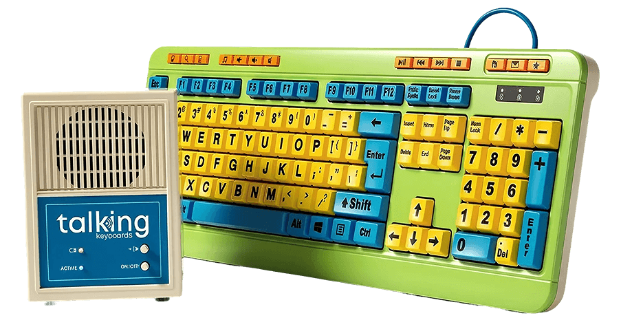 Talking keyboard unit against a white background