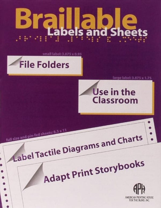 Braillable Labels, Full-Size Label Sheets: 8.5 x 11 Inches, 15 Sheets