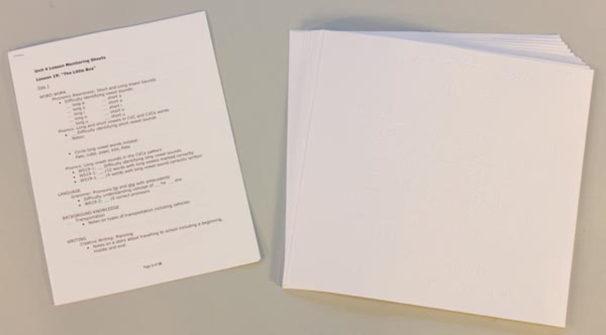 Building on Patterns: Primary Braille Literacy Program: First Grade: Unit 4 Lesson Monitoring Sheets