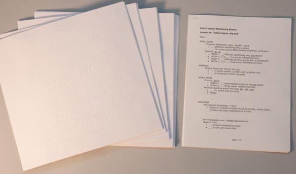 Building on Patterns: Primary Braille Literacy Program: First Grade: Unit 5 Lesson Monitoring Sheets