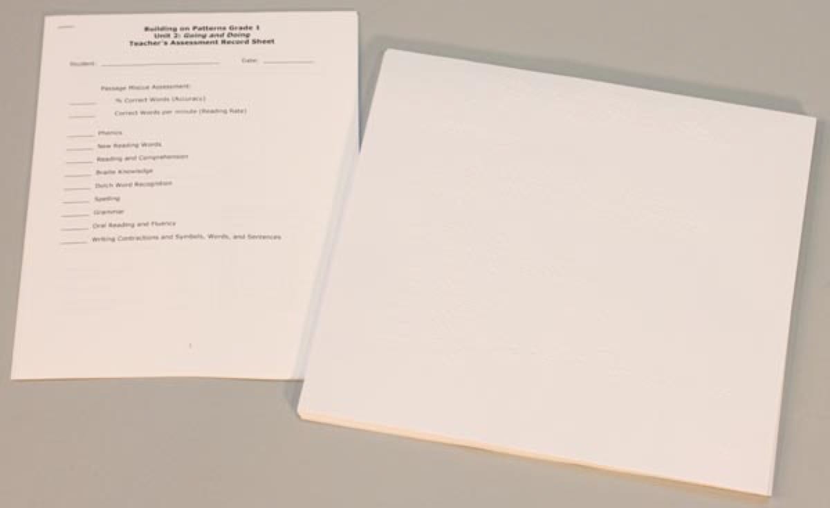 Building on Patterns: Primary Braille Literacy Program: First Grade: Unit 2 Assessment Check-up Forms