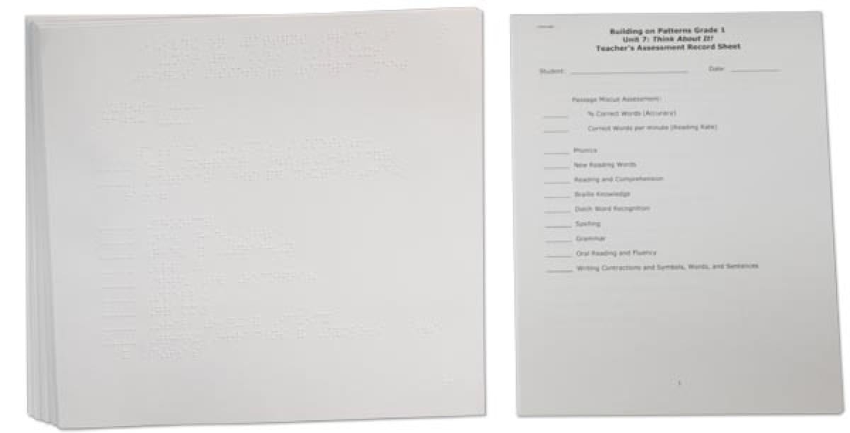 Building on Patterns: Primary Braille Literacy Program: First Grade: Unit 7 Assessment Check-up Forms