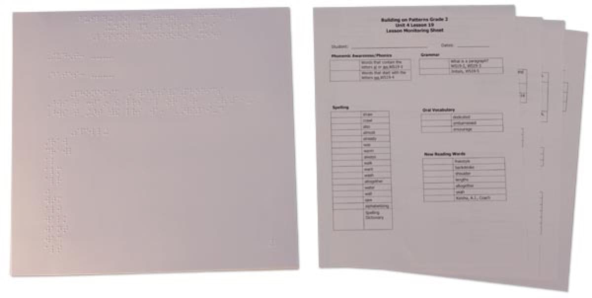 Building on Patterns: Primary Braille Literacy Program: Second Grade: Unit 4 Lesson Monitoring Sheets
