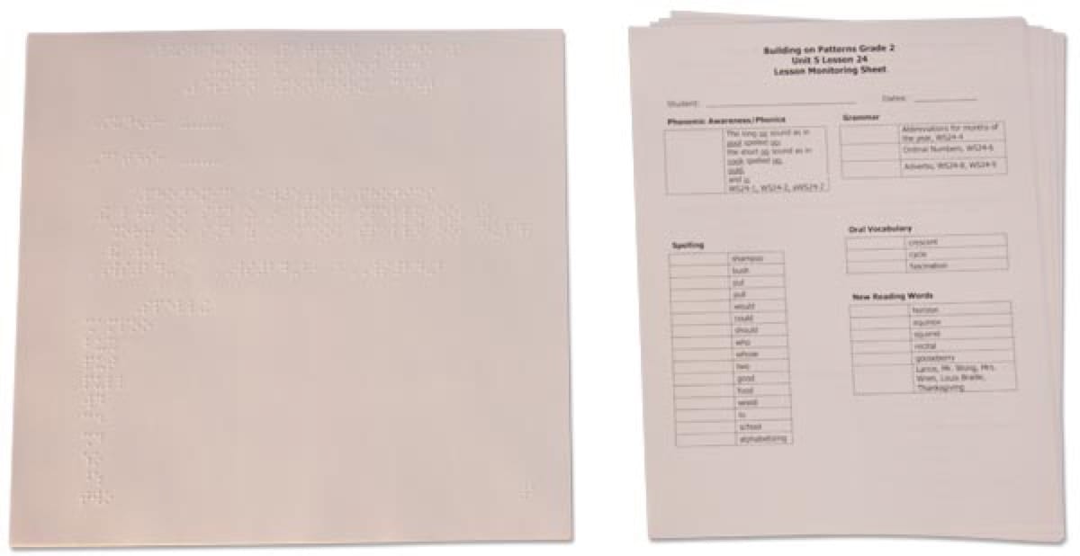 Building on Patterns: Primary Braille Literacy Program: Second Grade: Unit 5 Lesson Monitoring Sheets