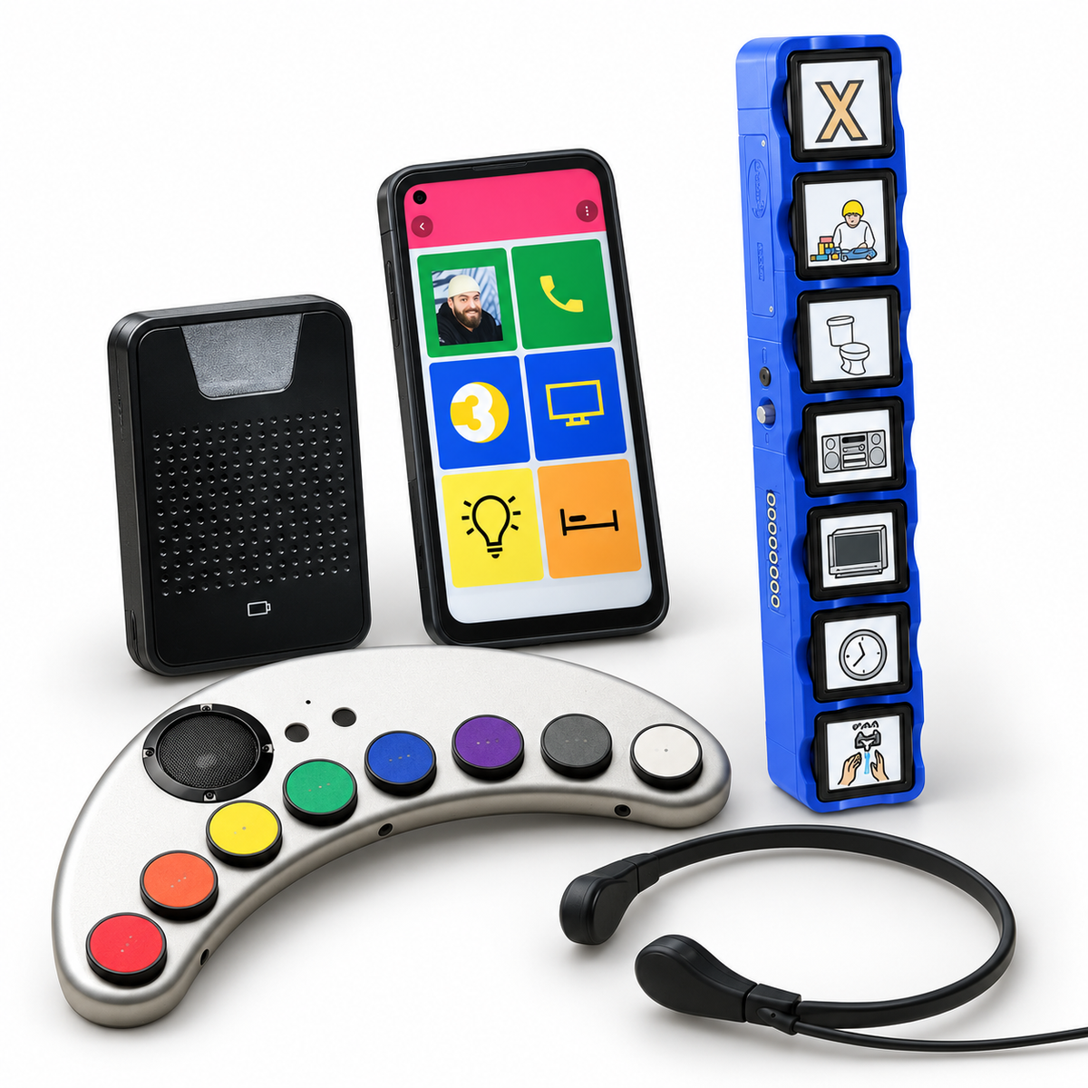 AAC communication devices including button communicators, app-based communication tools, and wearable voice support.