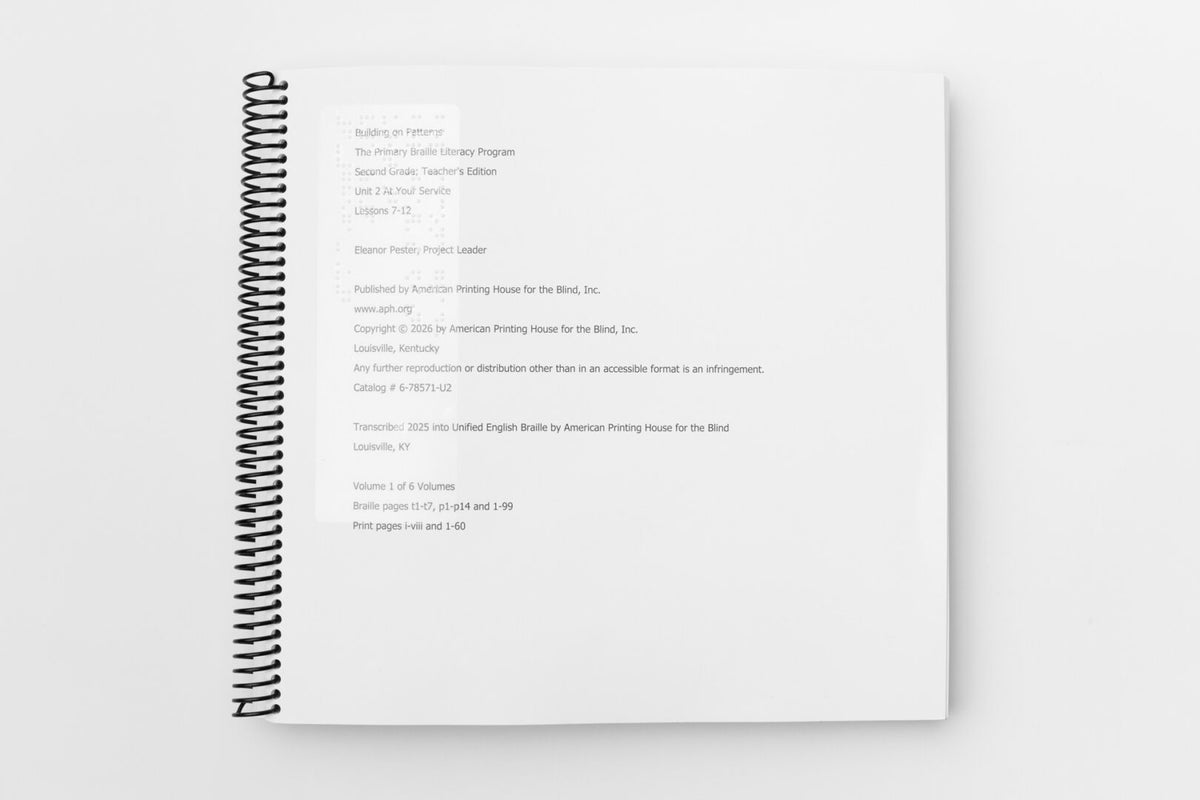 Building on Patterns: Primary Braille Literacy Program: Second Grade: Unit 2 Teacher's Edition, Braille