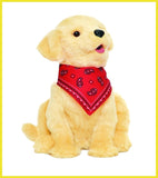 Plush dog toy with a red bandana on a white background