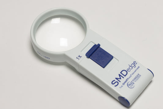 5X (16D) Hand-Held Illuminated Magnifier Mattingly "Natural White" Super-Bright Multi-Chip SMD LED 55mm Aspheric Lens