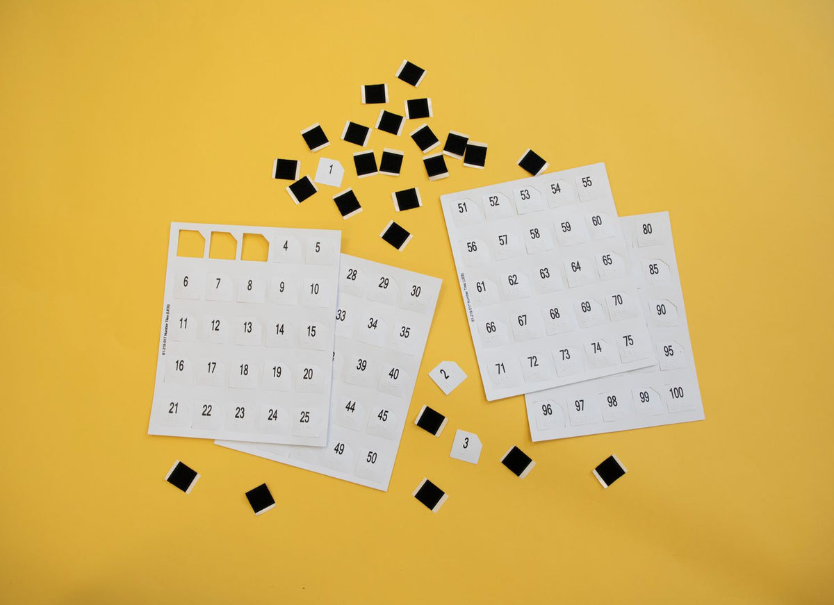 Hundred Boards and Manipulatives: UEB Numbers Set 1-100 with Hook Loop Squares