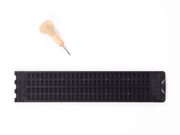 Pocket Braille Slate (Pins Up), Dark Plastic with Large Handle Stylus