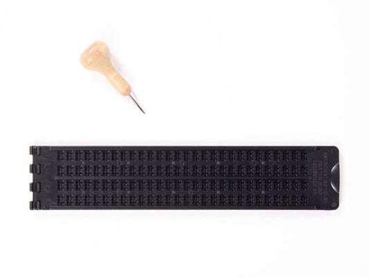 Pocket Braille Slate (Pins Up), Dark Plastic with Large Handle Stylus