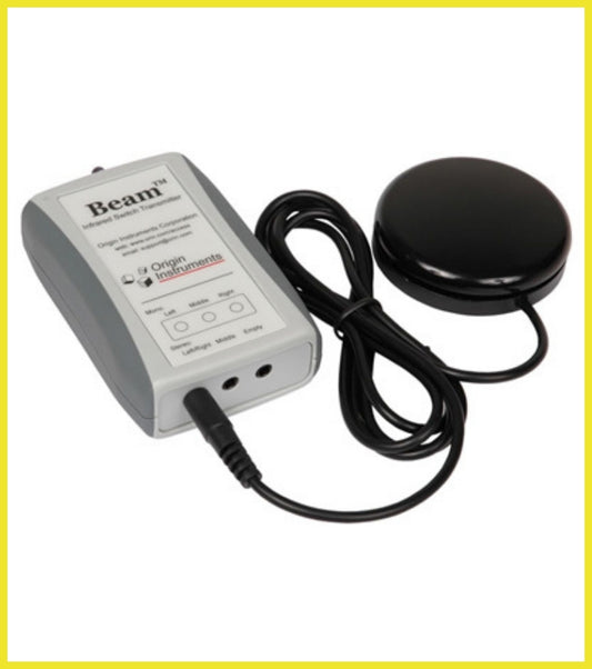 Beam Transmitter with a black button and cable on a white background