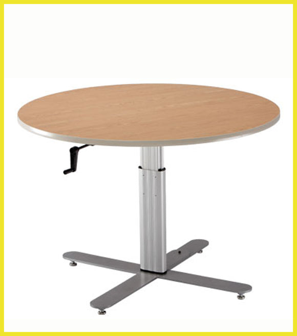 Adjustable Height Rising Round Table Progression Series for Rehab - Hand-crank adjustment large round table ...