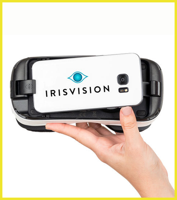 Image of the IrisVision Wearable Low Vision Aid being held in hand.